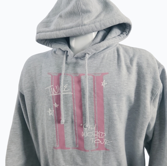 Twice 4th World Tour III Encore LA Concert Gray Scribble Hoodie Size Large Adult - Picture 9 of 10